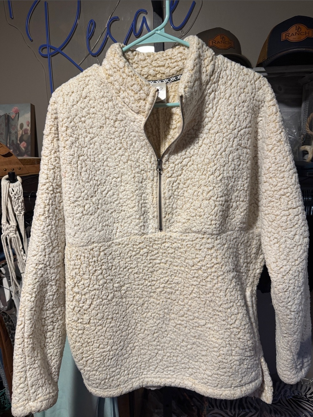 Cream Sherpa Half-Zip Turtleneck Pullover